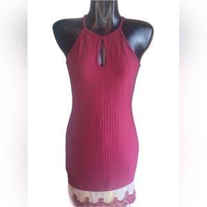 Route 3 Red Halter Lace Trim Sheath Dress S